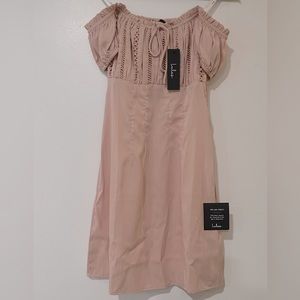 Lulus NWT blush pink summer off shoulder mini dress